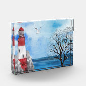 Rood- en witvuurtoren: Nautical Waterverf Scene Fotoblokken (Links)