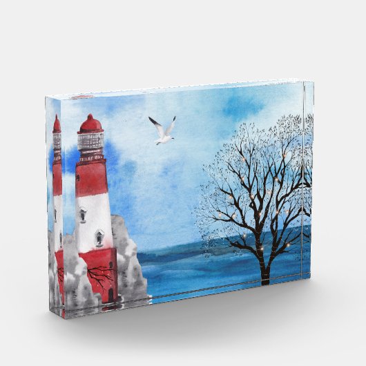 Rood- en witvuurtoren: Nautical Waterverf Scene Fotoblokken (Links)