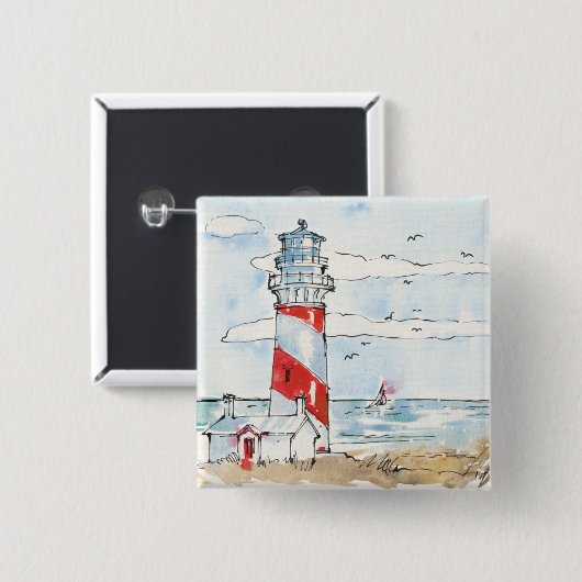 Rood- en witvuurtoren vierkante button 5,1 cm (Voorkant /achterkant)