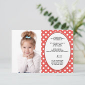 Rood- en witwandelaas Geboortedag Foto uitnodiging (Staand voorkant)