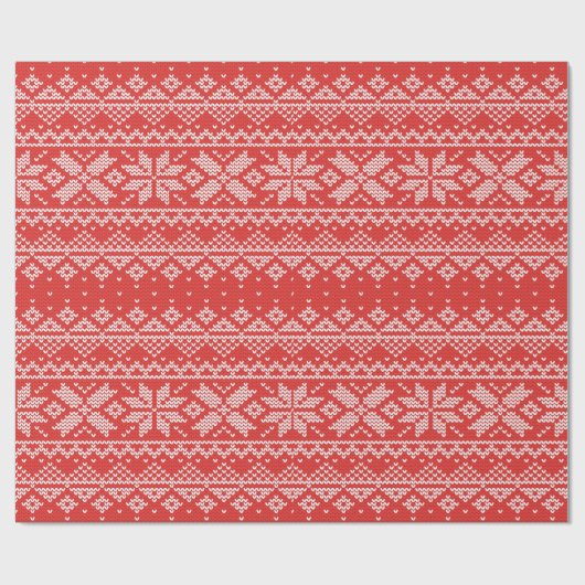 Rood- en witzweet Knit Winter Snowflakes Cadeaupapier (Vlak)