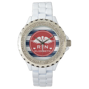 Rood- en zeemijlstripe Caduceus RN Nurse Horloge