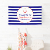 Rood en zeemleder Nautical Striped Baby shower Spandoek (Insitu)