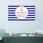 Rood en zeemleder Nautical Striped Baby shower Spandoek (Beurs)