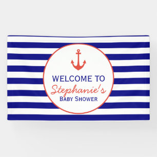 Rood en zeemleder Nautical Striped Baby shower Spandoek