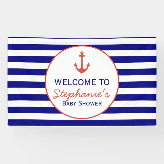 Rood en zeemleder Nautical Striped Baby shower Spandoek (Horizontaal)