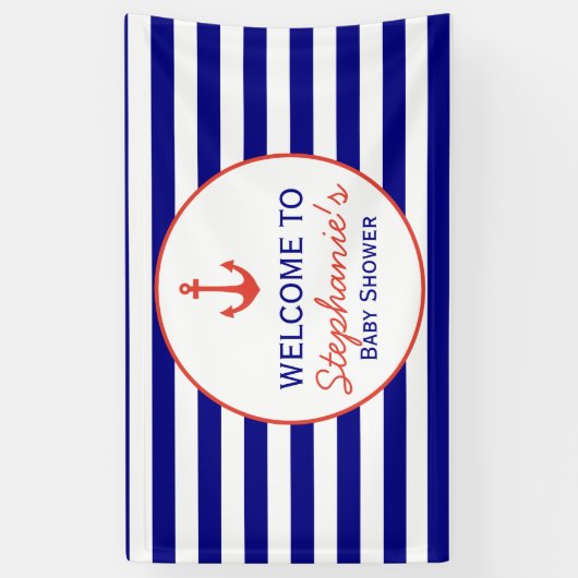 Rood en zeemleder Nautical Striped Baby shower Spandoek (Verticaal)