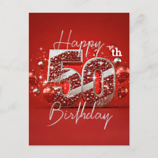 Rood en Zilver 50ste verjaardag Briefkaart (Voorkant)
