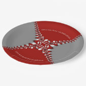 Rood en Zilver Batik Fractal Lace Papieren Bordje (Gekanteld)