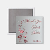 Rood en Zilver Bloemen Bruiloft Favor Magnet (Voorkant / Achterkant)