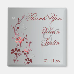 Rood en Zilver Bloemen Bruiloft Favor Magnet