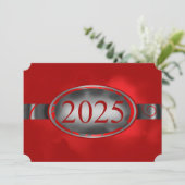 Rood en Zilver Bloemen Button 2025 Kaart (Staand voorkant)
