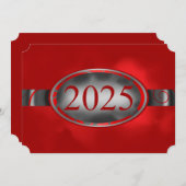 Rood en Zilver Bloemen Button 2025 Kaart (Voorkant / Achterkant)