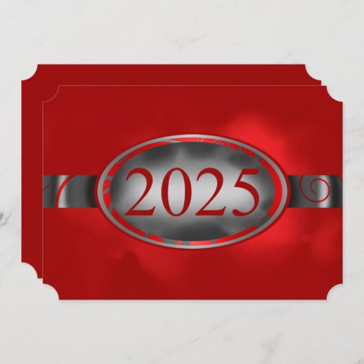Rood en Zilver Bloemen Button 2025 Kaart (Voorkant / Achterkant)