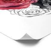 Rood en Zilver Elegant Bloemen Verjaardagsfeest Poster (Hoek)