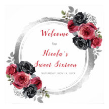 Rood en Zilver Elegante Bloem Sweet Sixteen