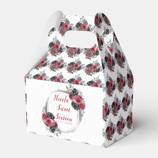 Rood en Zilver Elegante Bloemen Sweet Sixteen Bedankdoosjes (Achterkant)
