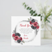 Rood en Zilver Elegante Bloemen Sweet Sixteen Bedankkaart (Staand voorkant)