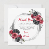 Rood en Zilver Elegante Bloemen Sweet Sixteen Bedankkaart (Voorkant)