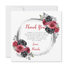 Rood en Zilver Elegante Bloemen Sweet Sixteen