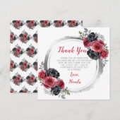 Rood en Zilver Elegante Bloemen Verjaardag Bedankkaart (Voorkant / Achterkant)