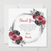 Rood en Zilver Elegante Bloemen Verjaardag Bedankkaart (Voorkant)