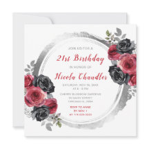 Rood en Zilver Elegante Bloemen Verjaardagsfeest