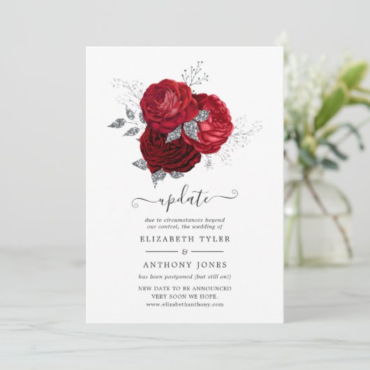 Rood en zilver Floral hebben het huwelijk uitgeste Kaart (Staand voorkant)