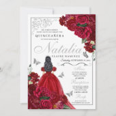 Rood en zilver Floral Quinceanera Birthday Kaart (Voorkant)