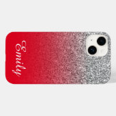 Rood en zilver glitter ombre gepersonaliseerd Case-Mate iPhone case (Achterkant (horizontaal))