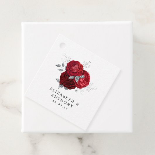 Rood en zilver Glitter Roos Wedding Bedankjes Labels (In situ)