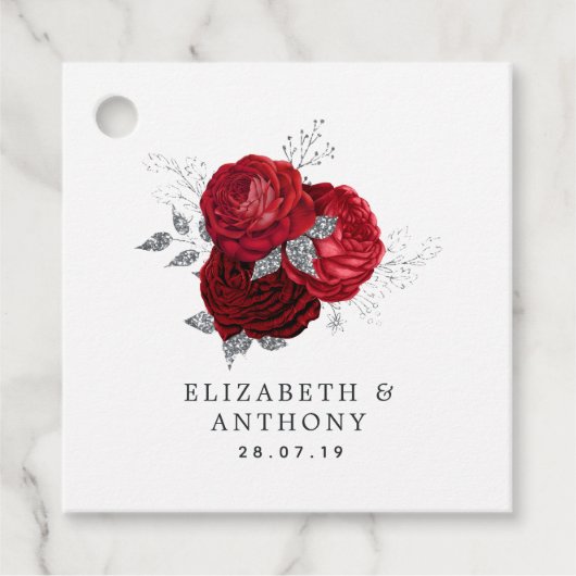 Rood en zilver Glitter  Roos Wedding Bedankjes Labels (Voorkant)