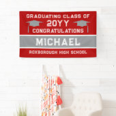 Rood en Zilver Grijs School Kleuren Afstuderen Spandoek (Insitu)