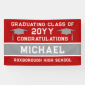 Rood en Zilver Grijs School Kleuren Afstuderen Spandoek (Horizontaal)