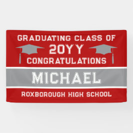 Rood en Zilver Grijs School Kleuren Afstuderen Spandoek