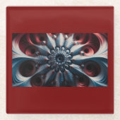 Rood en zilver juliabrot fractal glazen onderzetter (Voorkant)