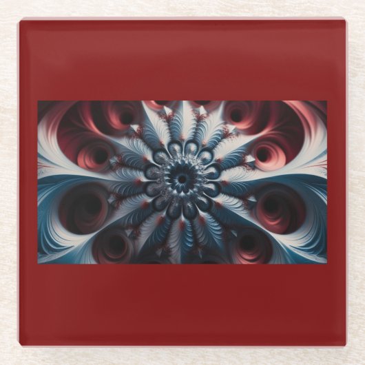 Rood en zilver juliabrot fractal glazen onderzetter (Voorkant)