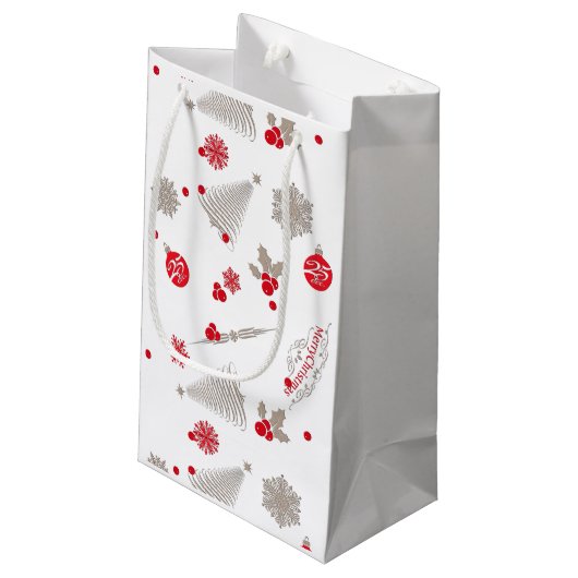 Rood en zilver kerstcadeautas - klein, glanzend klein cadeauzakje (Achterkant Gekanteld)