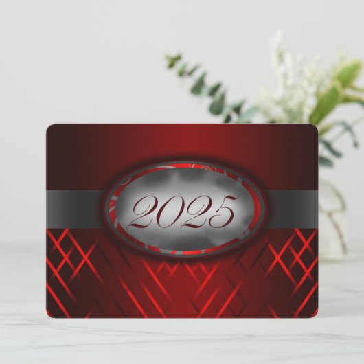 Rood en Zilver Klasse 2025 Uitnodigingen (Staand voorkant)