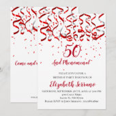Rood en zilver lint en rode Confetti 50e verjaarda Kaart (Voorkant / Achterkant)