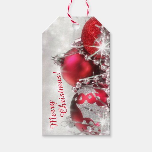 Rood en Zilver Merry Christmas Gift Label Cadeaulabel (Voorkant)