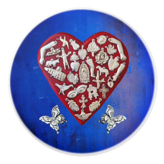 rood en zilver milagro hart met vlinder keramische knop (Voorkant)