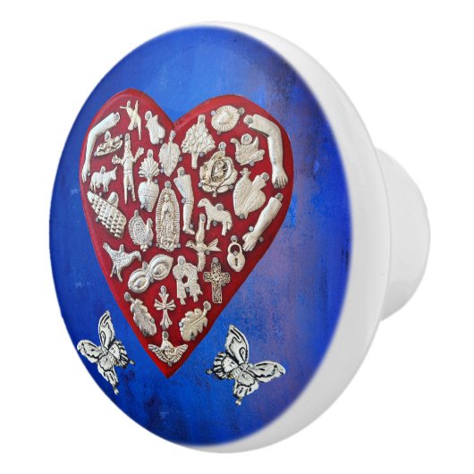 rood en zilver milagro hart met vlinder keramische knop (Rechts)