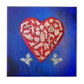 rood en zilver milagro hart met vlinder tegeltje (Voorkant)