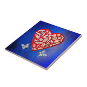 rood en zilver milagro hart met vlinder tegeltje (Zijkant)