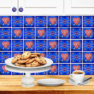  rood en zilver milagro hart met vlinder tegeltje