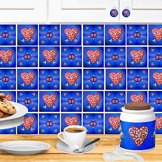 rood en zilver milagro hart met vlinder tegeltje