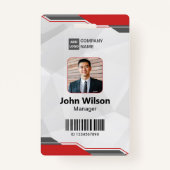 Rood en Zilver Modern ID met Foto & Barcode Badge (Voorkant)
