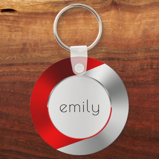 Rood en zilver Modern Metallic Geometric Design Sleutelhanger (Achterkant)