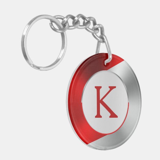 Rood en zilver Modern Metallic Geometric Design Sleutelhanger (Voorkant Links)